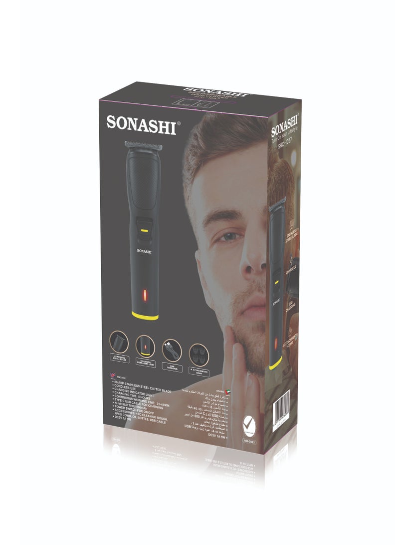 Rechargeable Hair Clipper With Sharp Stainless Steel Cutter Blade Charging Indicator Light And Type C USB Cable For Charging Cordless Hair Clipper With USB Cable Mens Grooming Kit  SHC-1057 Black