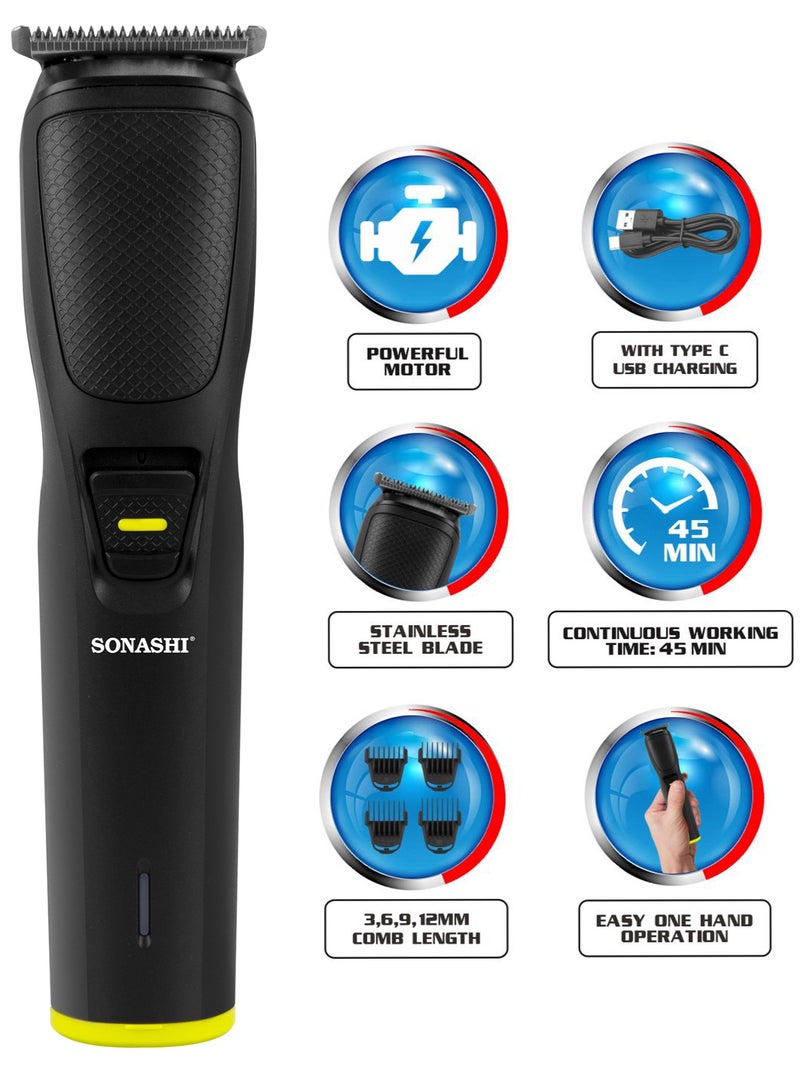 Rechargeable Hair Clipper With Sharp Stainless Steel Cutter Blade Charging Indicator Light And Type C USB Cable For Charging Cordless Hair Clipper With USB Cable Mens Grooming Kit  SHC-1057 Black