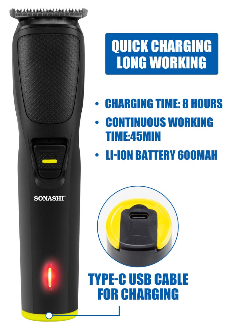 Rechargeable Hair Clipper With Sharp Stainless Steel Cutter Blade Charging Indicator Light And Type C USB Cable For Charging Cordless Hair Clipper With USB Cable Mens Grooming Kit  SHC-1057 Black