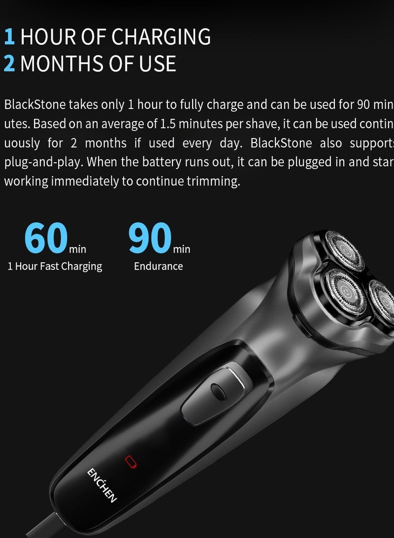 ENCHEN Blackstone Electrical Rotary Shaver for Men 3D Floating Blade Washable Type-C USB Rechargeable Shaving Beard Machine