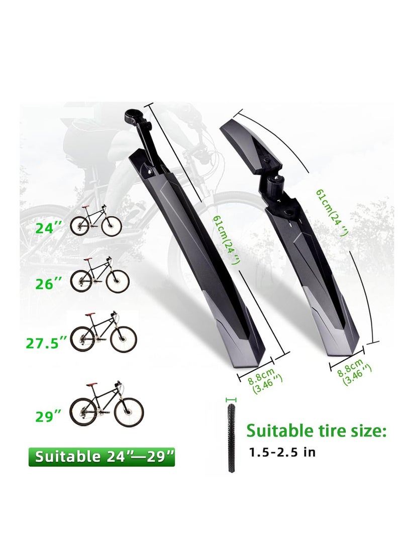 Bike Mudguard Set for Mountain Bike, Adjustable Bicycle Fender, Universal Mud Guard for 24-29 Inch Bikes, Suitable for E-Bikes, Durable and Easy to Install