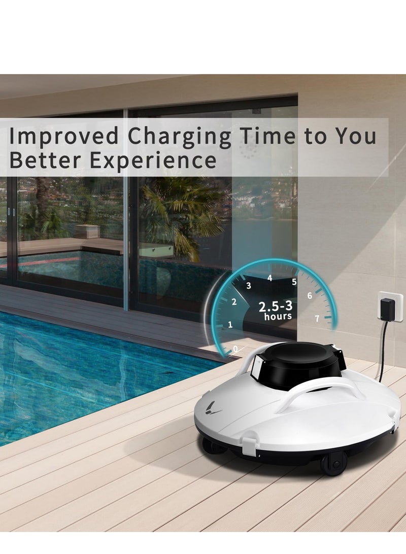 Cordless Pool Vacuum Cleaner, Robotic Pool Cleaner, Lasts 120min, Dual-Motor,Smart Navigation and Parking System, LED Indicator, Suitable for Flat Pools Up to 1000 sq, White