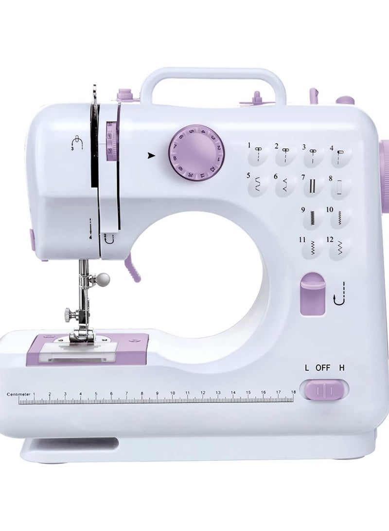 Mini Sewing Machine for Beginner, Portable Sewing Machine,12 Built-in Stitches Small Sewing Machine Double Threads and Two Speed Multi-function Mending Machine with Foot Pedal for Kids, Women (Purple)