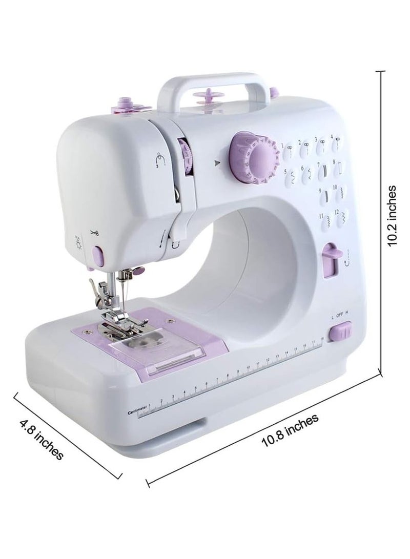 Mini Sewing Machine for Beginner, Portable Sewing Machine,12 Built-in Stitches Small Sewing Machine Double Threads and Two Speed Multi-function Mending Machine with Foot Pedal for Kids, Women (Purple)