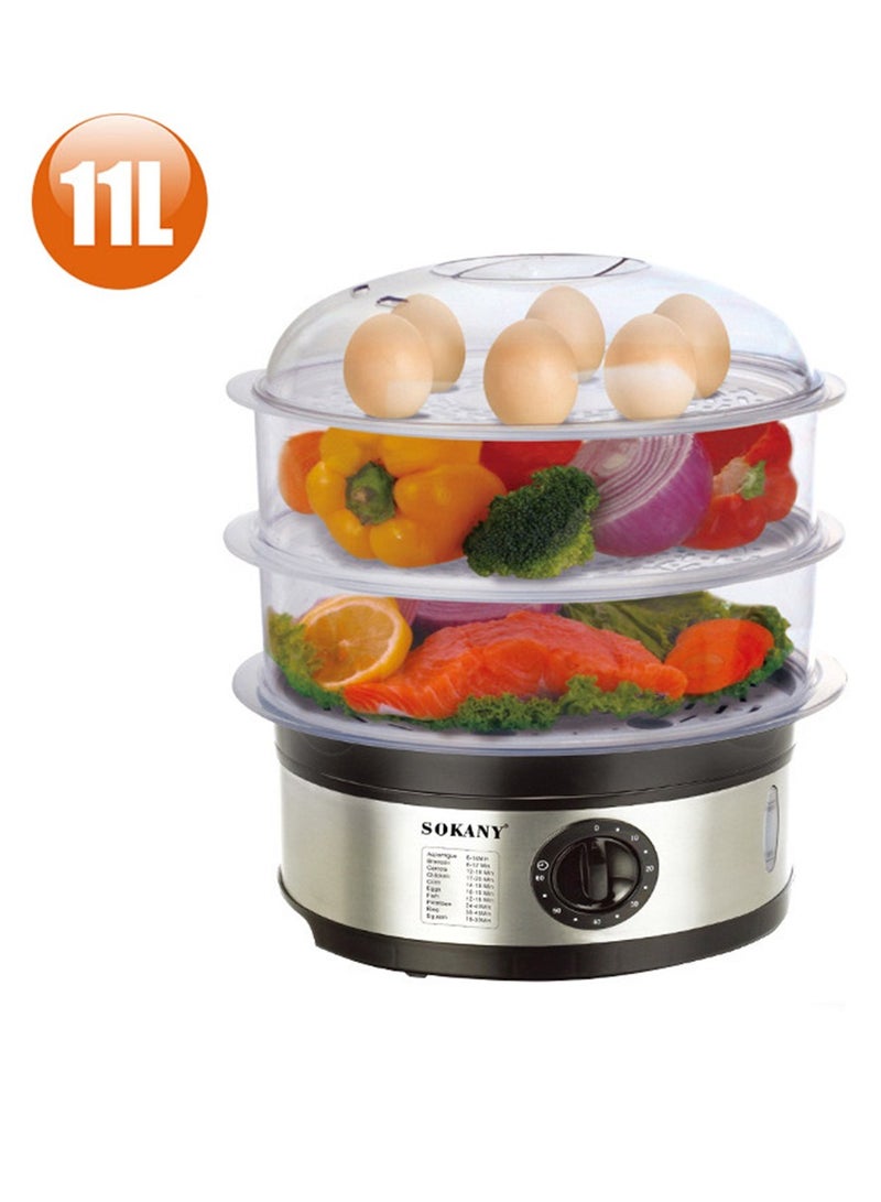 650W 11L Food Steamer, 3-Tier Detachable, 60-Minute Timer, and Dishwasher Safe, Makes Preparation Quick Easy SK-07018 Black