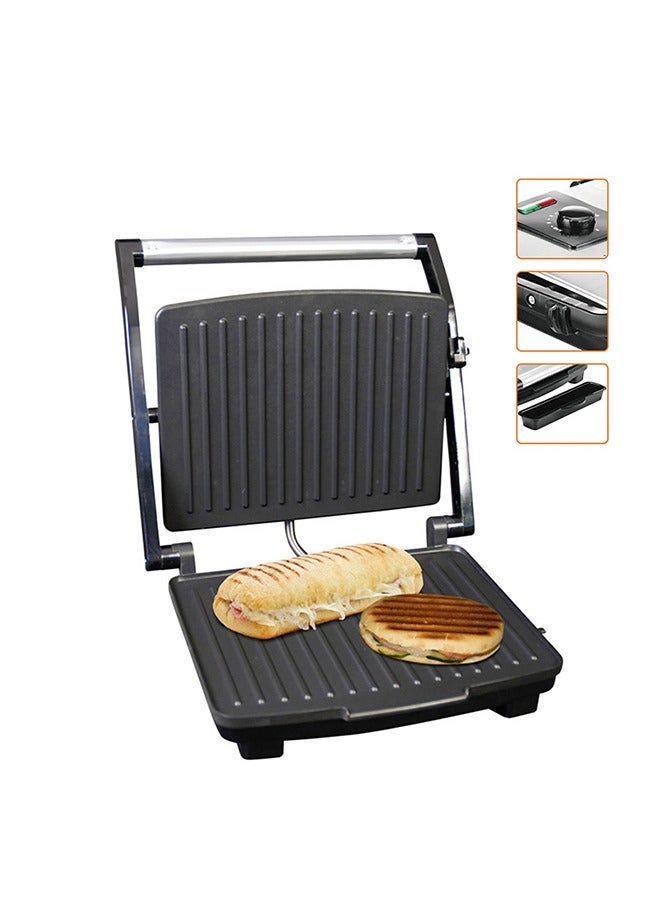 Non-Stick Grill, Panini/Sandwich Grill, Steak Machine, 850 Watts, for Grilled Meat, Sausages, Hamburgers, Bread Sandwich SK-223 Black