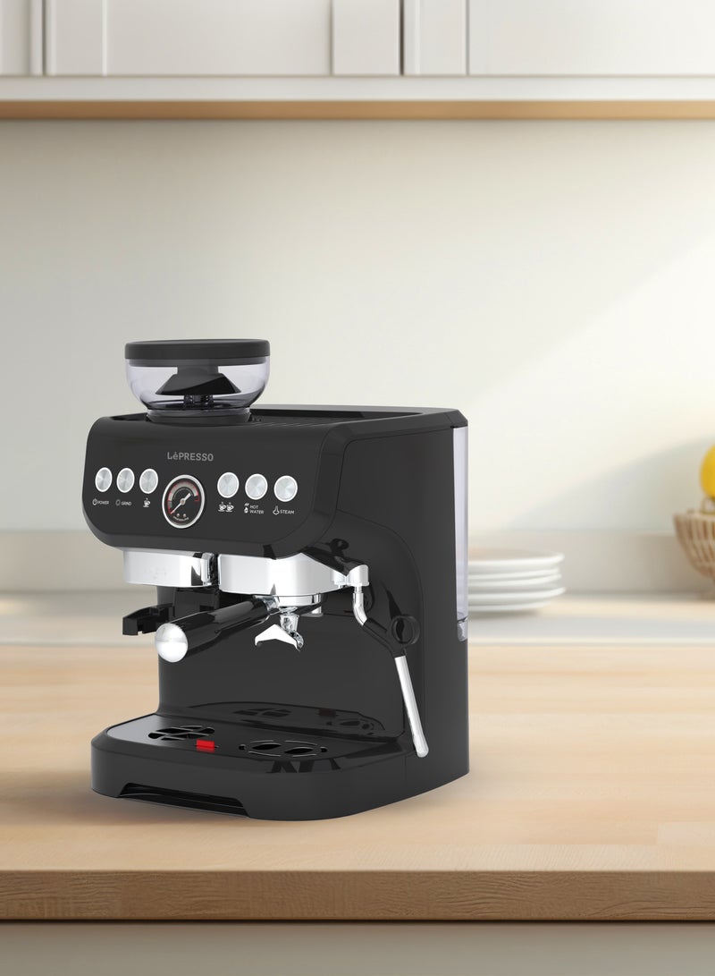 Semi-Automatic Espresso Machine Grinder with Milk Steamer and Bean Grinder - Black