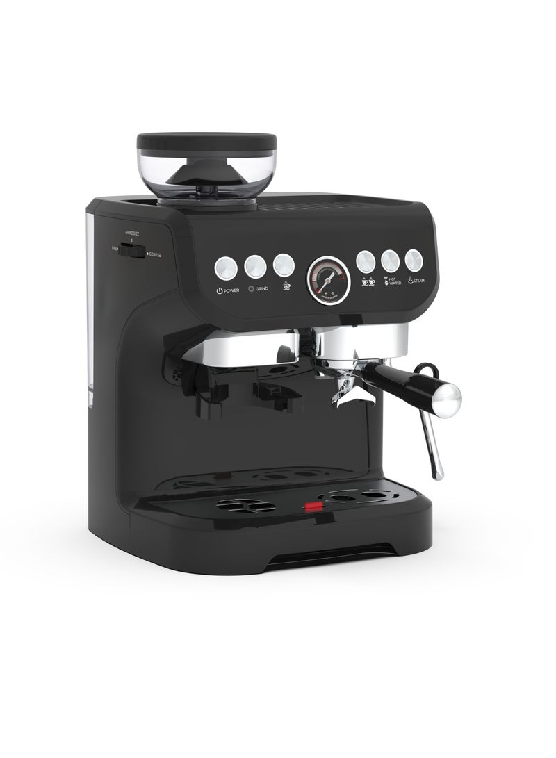 Semi-Automatic Espresso Machine Grinder with Milk Steamer and Bean Grinder - Black