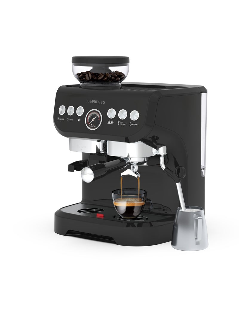 Semi-Automatic Espresso Machine Grinder with Milk Steamer and Bean Grinder - Black