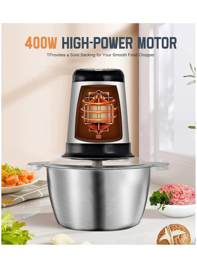 Meat chopper 3L Stainless Steel Electric Meat and Vegetables Grinder Chopper 400W Multi Food Chopper with 2 Speed Levels Food Processors Electric Meat Food Grinder for Meat Vegetables Fruits and Nuts