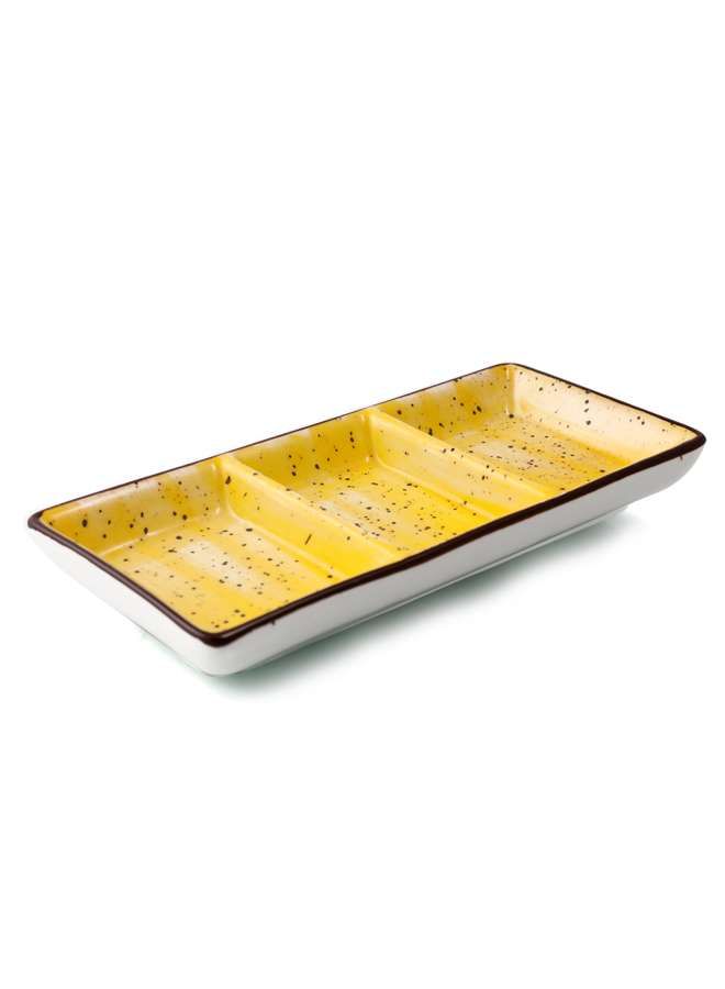 Color Glaze Porcelain Rectangular Compartment Dish 7 ,Yellow