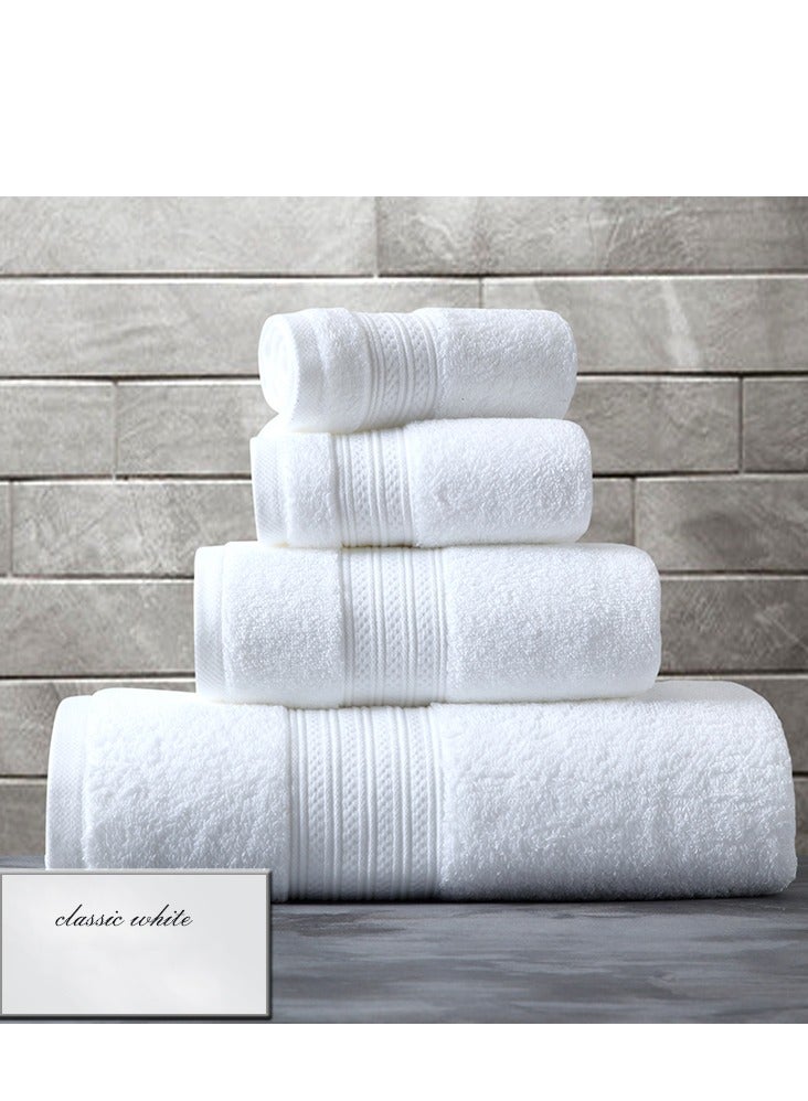 4-Piece Towel Set, White Cotton Luxury Plush Towels, 2 Square Towel, 1 Washcloths, 1 Bath Towel - Highly Absorbent, Quick Dry,Premium Quality Towel Hand Set for Bathroom