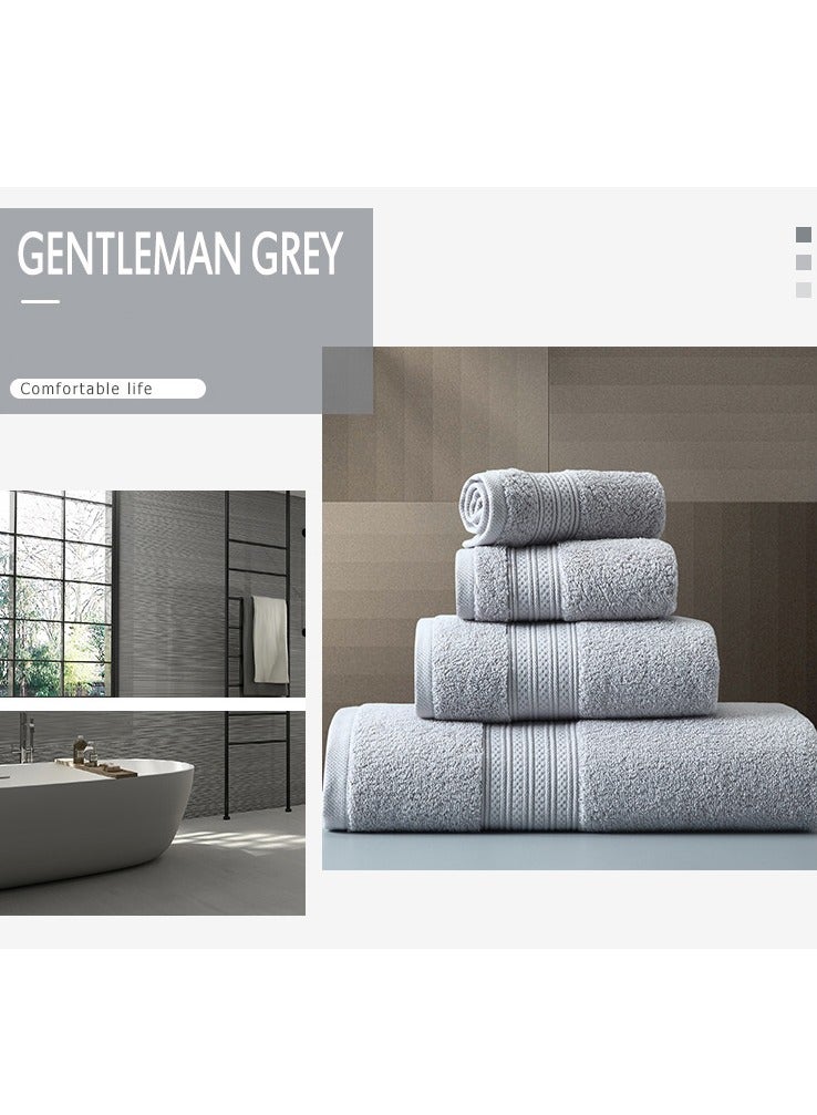 4-Piece Towel Set, Grey Cotton Luxury Plush Towels, 2 Square Towel, 1 Washcloths, 1 Bath Towel - Highly Absorbent, Quick Dry,Premium Quality Towel Hand Set for Bathroom