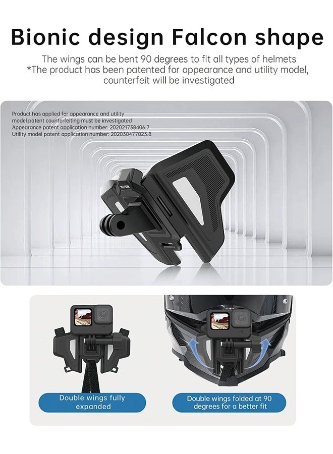 TELESIN Helmet Mount Chin Strap Clamp Motorcycle Dirt Bike Mounts Holder Accessories for GoPro Max 12 11 10 9 8 7 6 5 Insta360 X3 X4 Go3 Ace Pro DJI Action 3 4 Osmo Pocket 3 Camera Head View Accessory