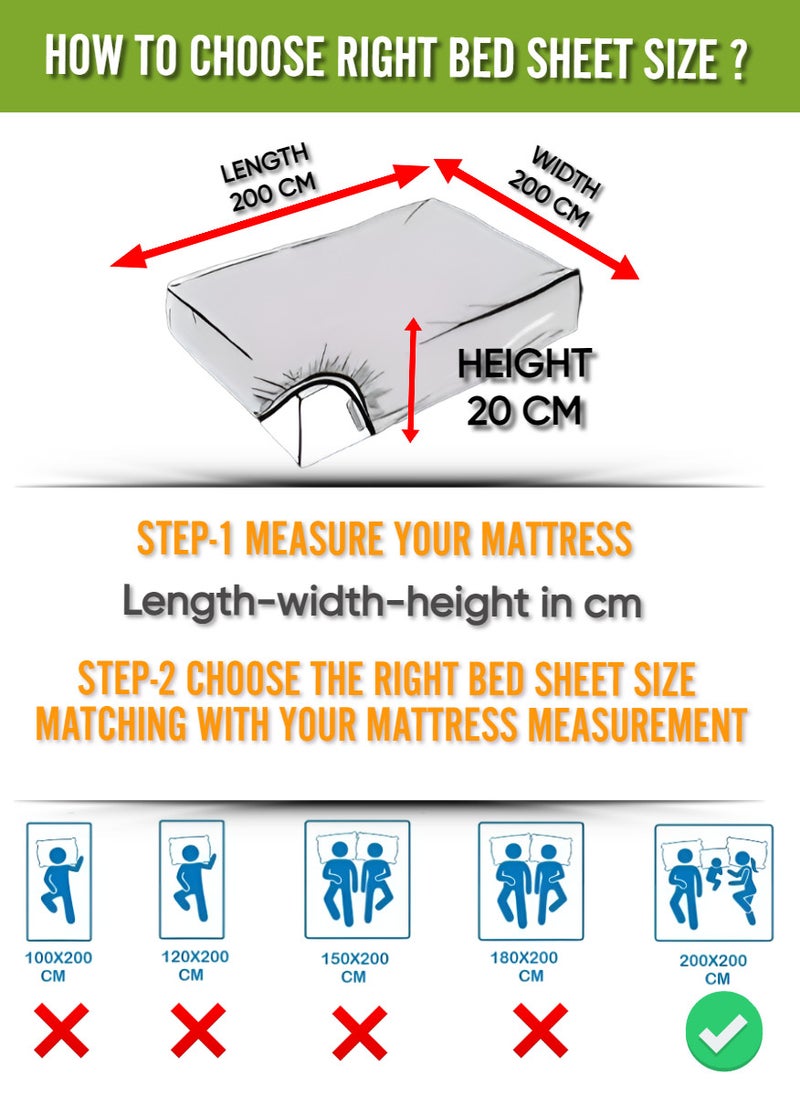 White Cotton King Striped Fitted Elastic Bedsheet Set 200x200+20cm