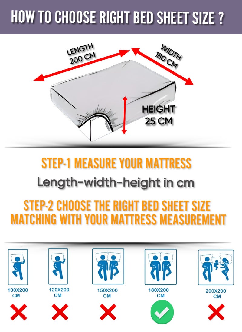 Light Grey Cotton Queen Striped Fitted Elastic Bedsheet 180x200+25cm