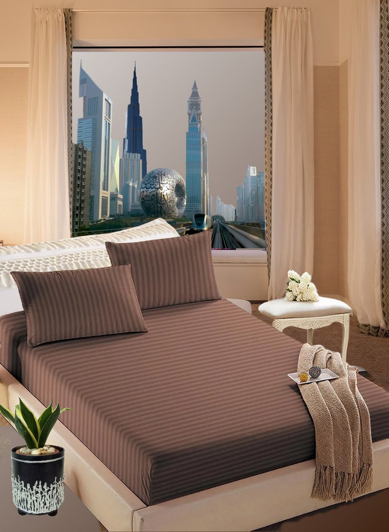 Pastel Brown Extra Deep Pocket Bed Sheets Cotton 3 Piece Sheet Set 180x200+20cm