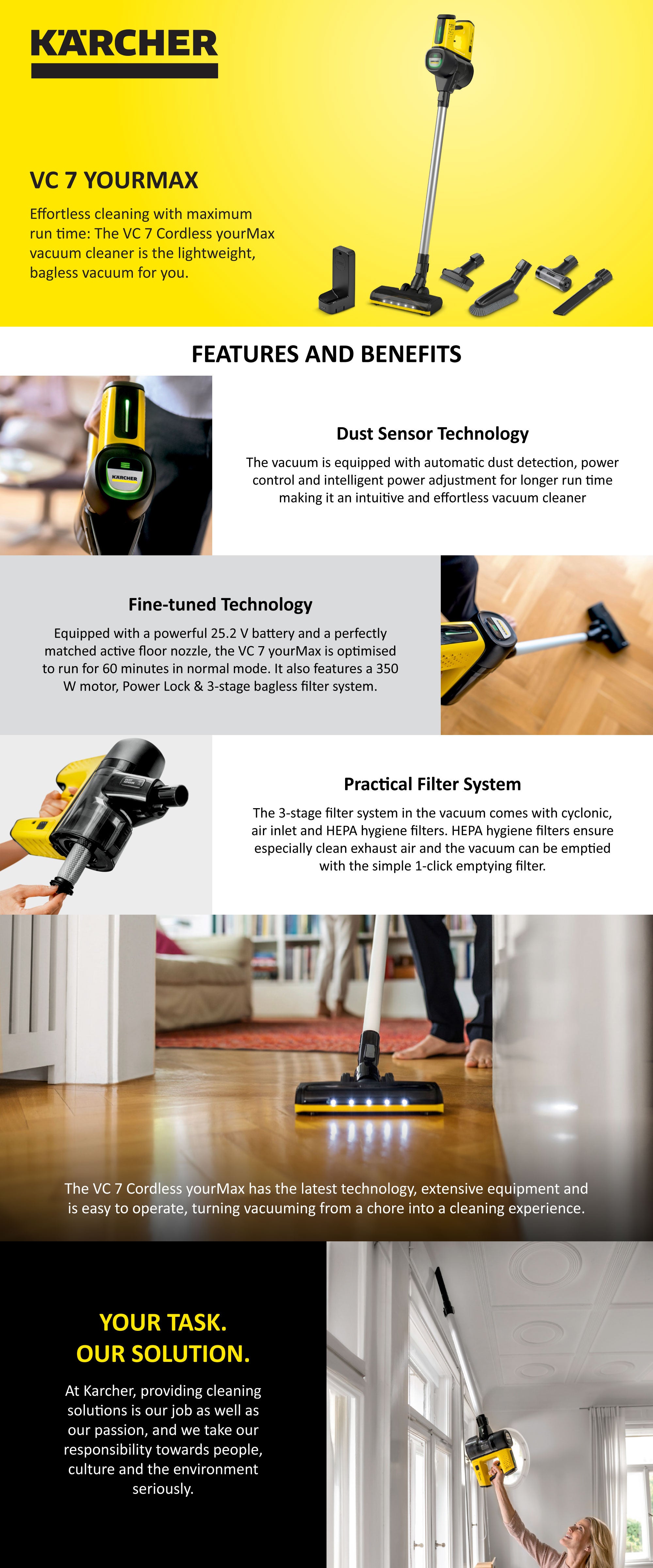 VC 7 Cordless yourMax Vacuum Cleaner, 60 min Runtime, Dust Sensor, Boost Mode, HEPA Filter 0.8 L 25.2 W 11987110.0 White