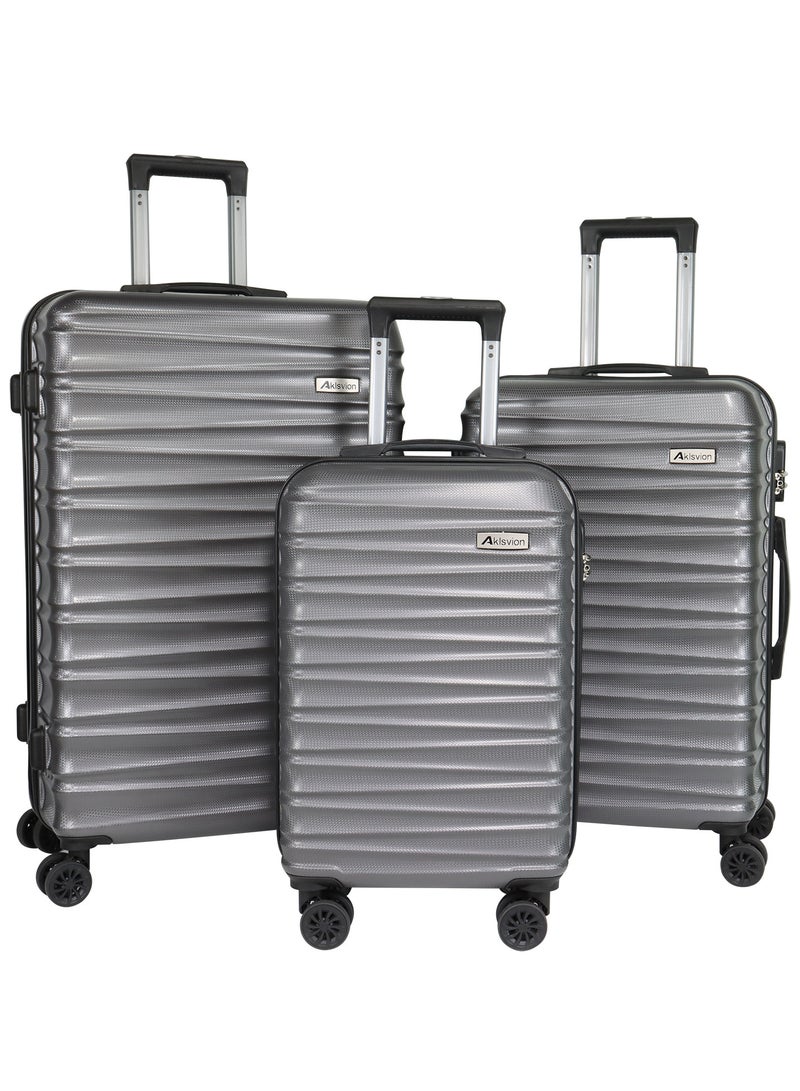 Aklsvion 3 Piece ABS Hardside Spinner Luggage Hard Suitcase Trolley Set 20/24/28 Inch Spinner Wheels with Number Lock Luggage Collection Set of 3 Travel Luggage Bag Grey