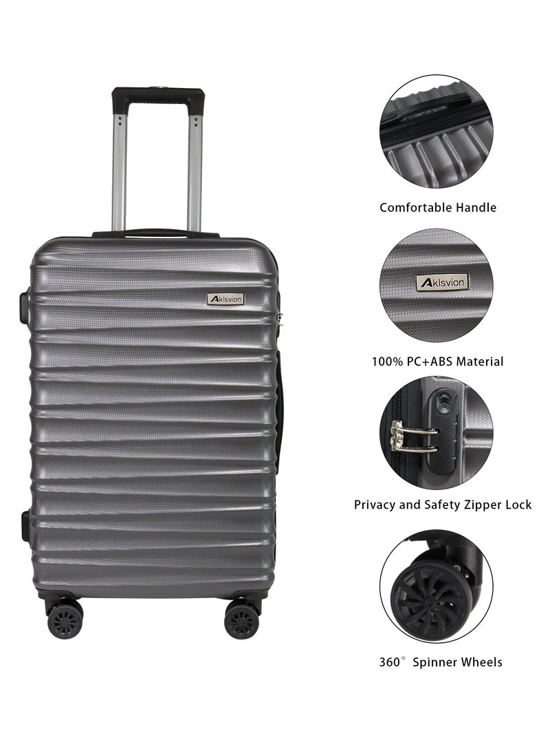 Aklsvion 3 Piece ABS Hardside Spinner Luggage Hard Suitcase Trolley Set 20/24/28 Inch Spinner Wheels with Number Lock Luggage Collection Set of 3 Travel Luggage Bag Grey