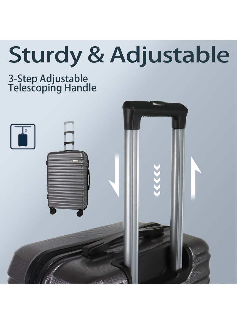 Aklsvion 3 Piece ABS Hardside Spinner Luggage Hard Suitcase Trolley Set 20/24/28 Inch Spinner Wheels with Number Lock Luggage Collection Set of 3 Travel Luggage Bag Grey