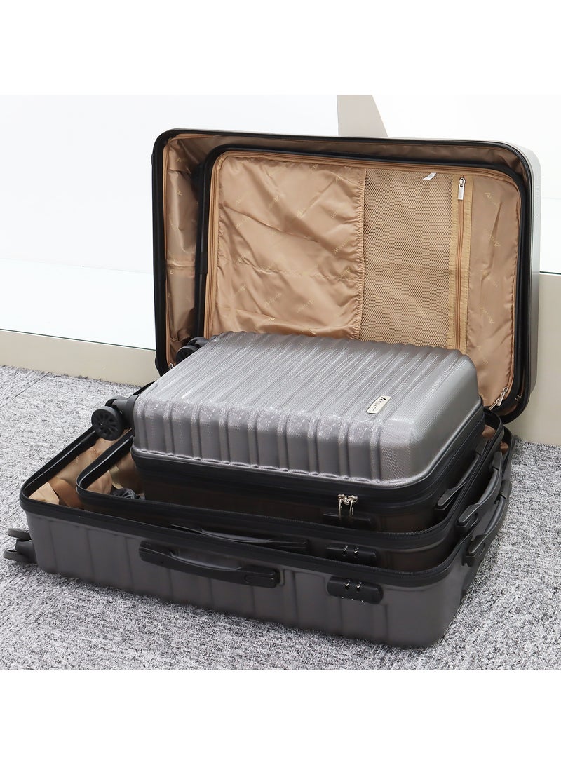 Aklsvion 3 Piece ABS Hardside Spinner Luggage Hard Suitcase Trolley Set 20/24/28 Inch Spinner Wheels with Number Lock Luggage Collection Set of 3 Travel Luggage Bag Grey