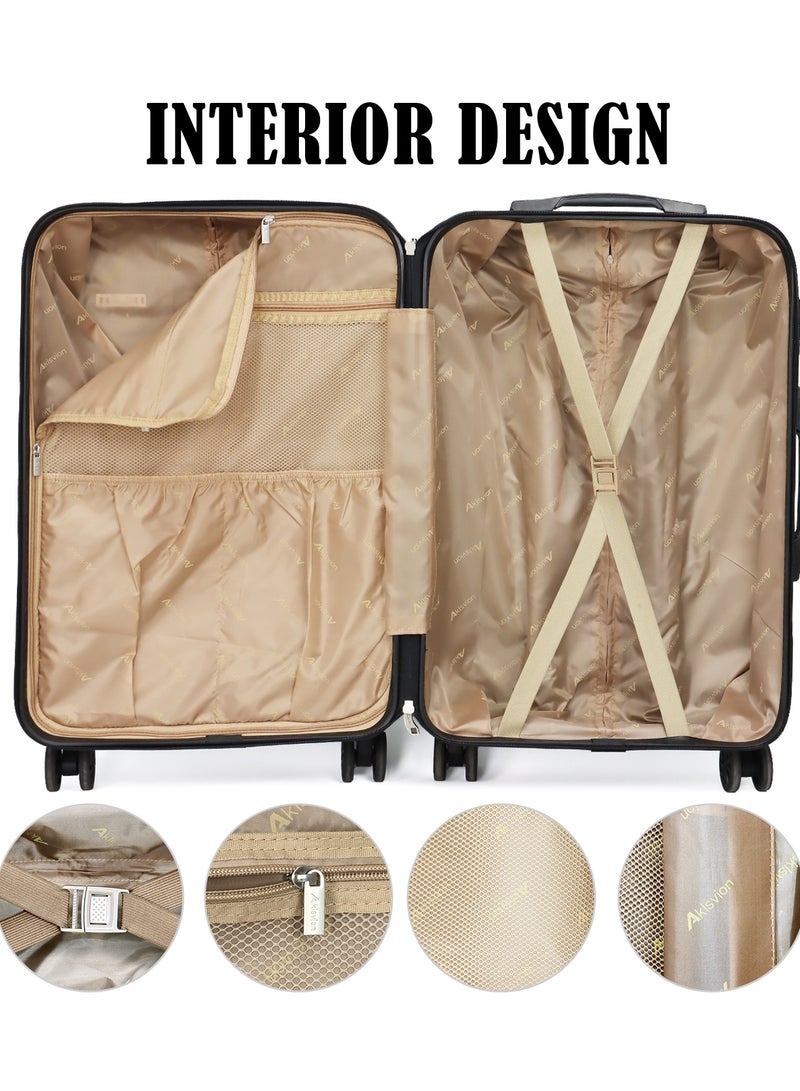 Aklsvion 3 Piece ABS Hardside Spinner Luggage Hard Suitcase Trolley Set 20/24/28 Inch Spinner Wheels with Number Lock Luggage Collection Set of 3 Travel Luggage Bag Grey