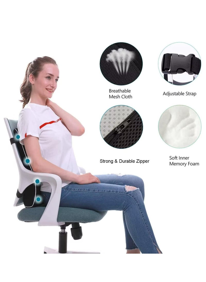 Lumbar Support Pillow for Office Chair Back Support Pillow for Car, Computer, Gaming Chair, Recliner Memory Foam Back Cushion for Back Pain Relief Improve Posture, Mesh Cover Double Adjustable Straps