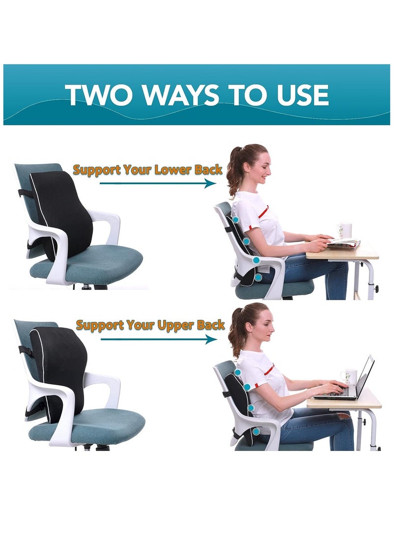 Lumbar Support Pillow for Office Chair Back Support Pillow for Car, Computer, Gaming Chair, Recliner Memory Foam Back Cushion for Back Pain Relief Improve Posture, Mesh Cover Double Adjustable Straps