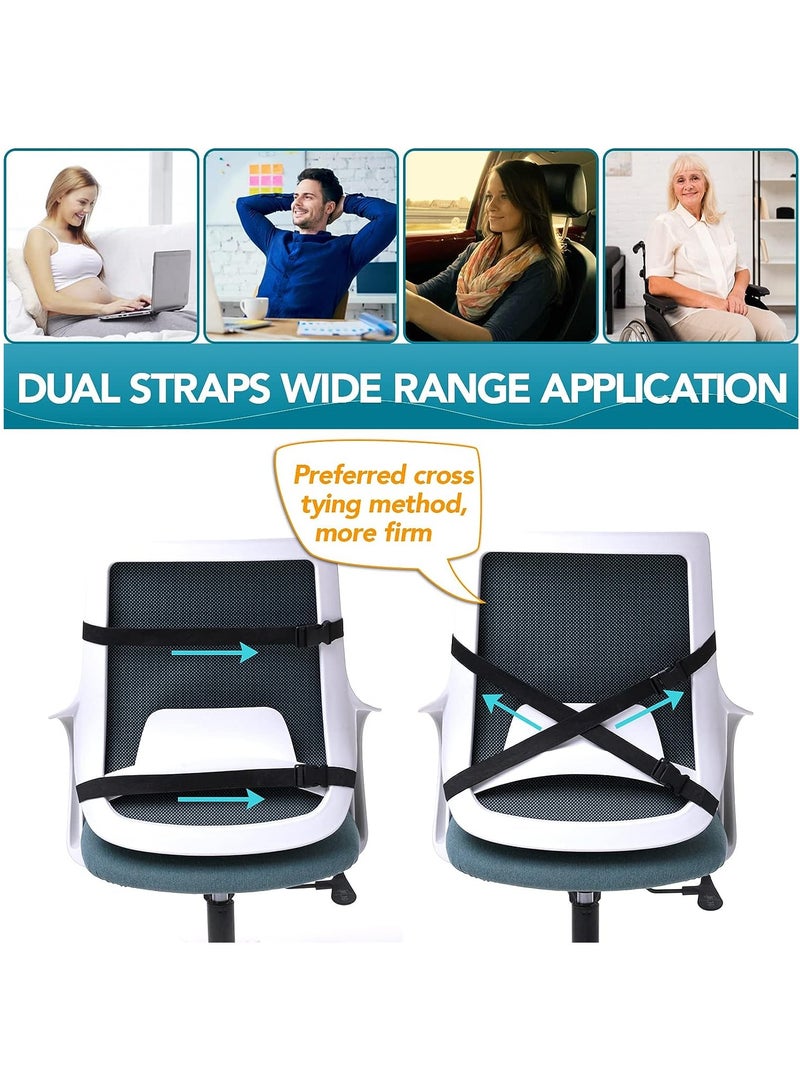 Lumbar Support Pillow for Office Chair Back Support Pillow for Car, Computer, Gaming Chair, Recliner Memory Foam Back Cushion for Back Pain Relief Improve Posture, Mesh Cover Double Adjustable Straps