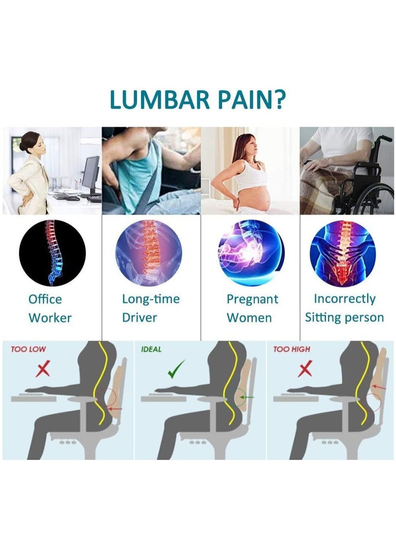 Lumbar Support Pillow for Office Chair Back Support Pillow for Car, Computer, Gaming Chair, Recliner Memory Foam Back Cushion for Back Pain Relief Improve Posture, Mesh Cover Double Adjustable Straps