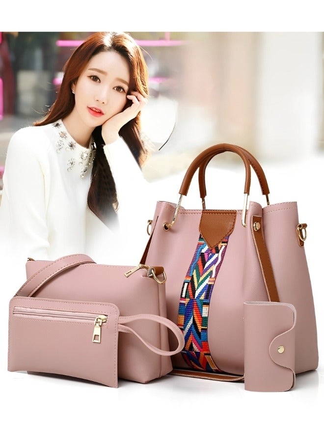 Women's Handbag Set 4 Pcs Soft PU Leather Top Handle Bag Tote Bag Crossbody Bag Wallet Purse Set Versatile Shoulder Bags