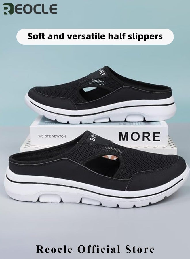 Men's Walking Sneakers Breathable Mesh Mules Shoes Open Back Slip On Shoes Comfort Support Sports Sandals Orthopedic Stretch Shoes Lightweight House Shoes