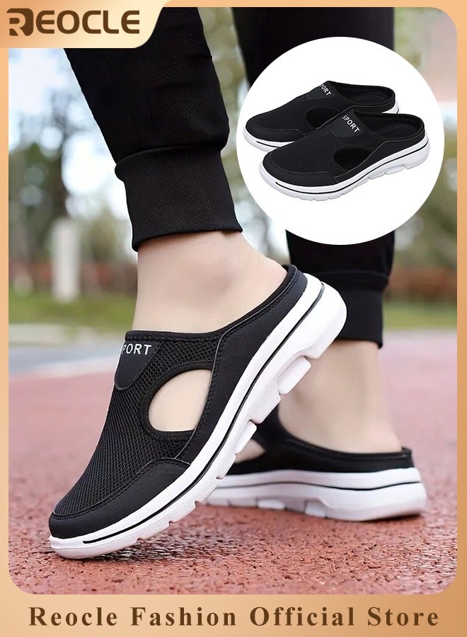 Men's Walking Sneakers Breathable Mesh Mules Shoes Open Back Slip On Shoes Comfort Support Sports Sandals Orthopedic Stretch Shoes Lightweight House Shoes