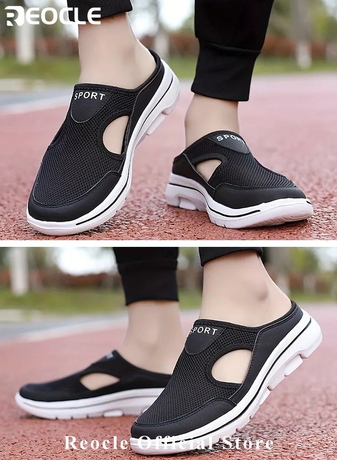 Men's Walking Sneakers Breathable Mesh Mules Shoes Open Back Slip On Shoes Comfort Support Sports Sandals Orthopedic Stretch Shoes Lightweight House Shoes