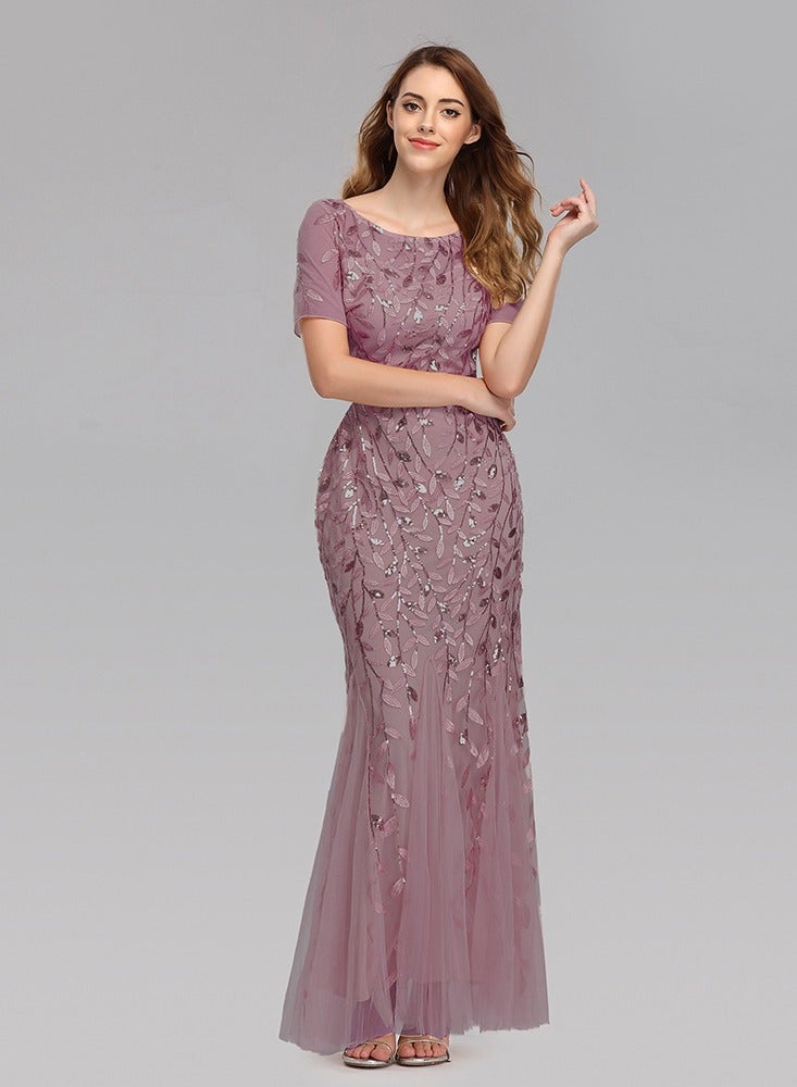 New Slim Mesh Sequin Evening Gown Fish Tail Dress