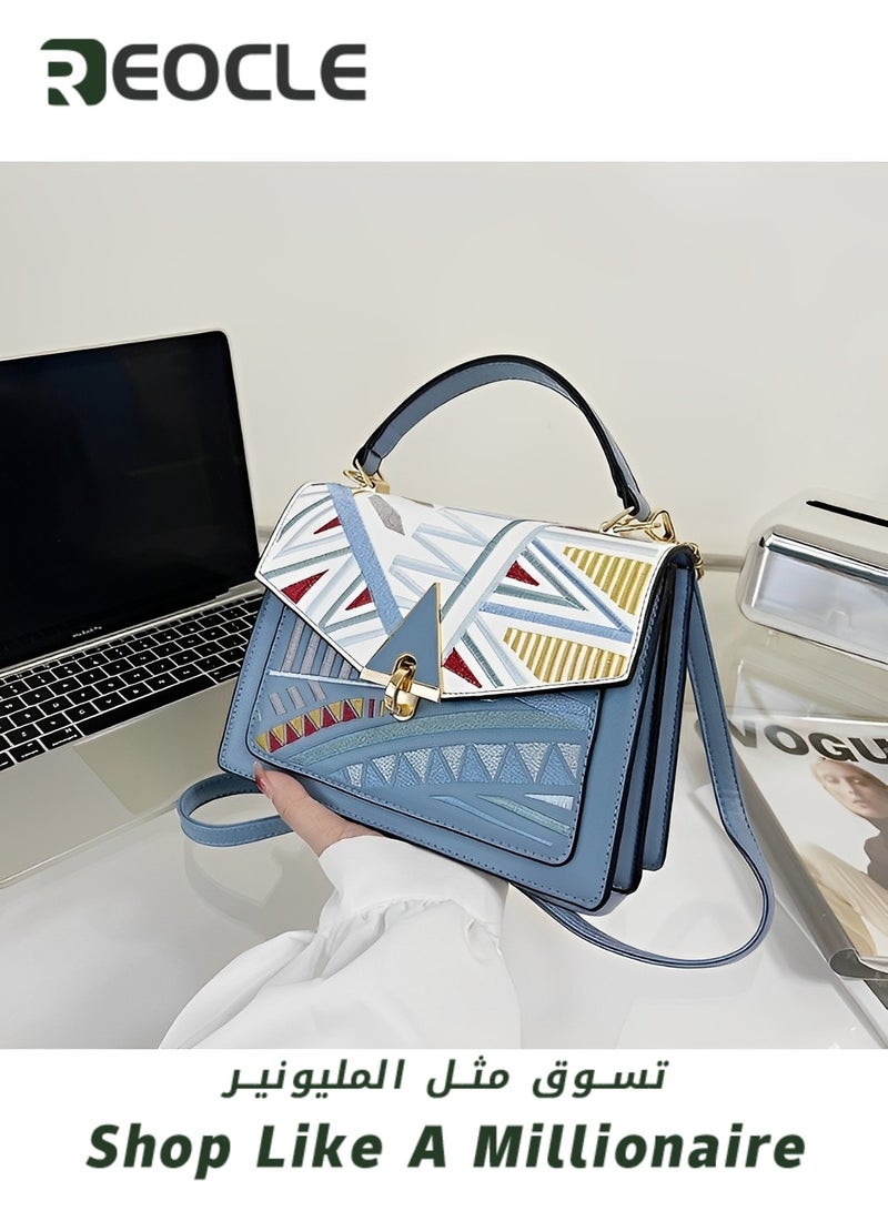 Women's Crossbody Bags Color-Block Leather Purses Handbags with Fashion Printed Shoulder Bag for School & Office & Travel & Work