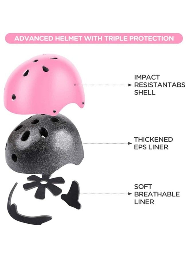 Kids Bike Helmet Set Skateboard Knee Pads - Kids Helmet Elbow Pads Wrist Guards Adjustable Protective Gear Set For Sport Cycling Bike Roller Skating Scooter Rollerblade