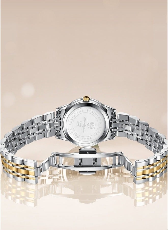 Women's Diamonds Quartz Watch Iced-Out Watch with Round Diamond Dial & Luxury Stainless Steel & Date & Waterproof