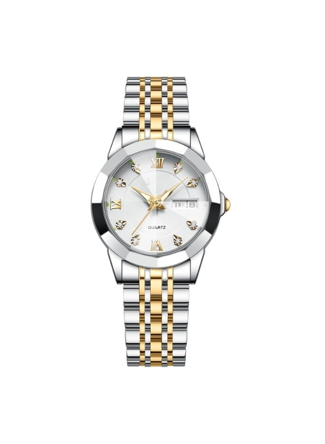 Women's Diamonds Quartz Watch Iced-Out Watch with Round Diamond Dial & Luxury Stainless Steel & Date & Waterproof