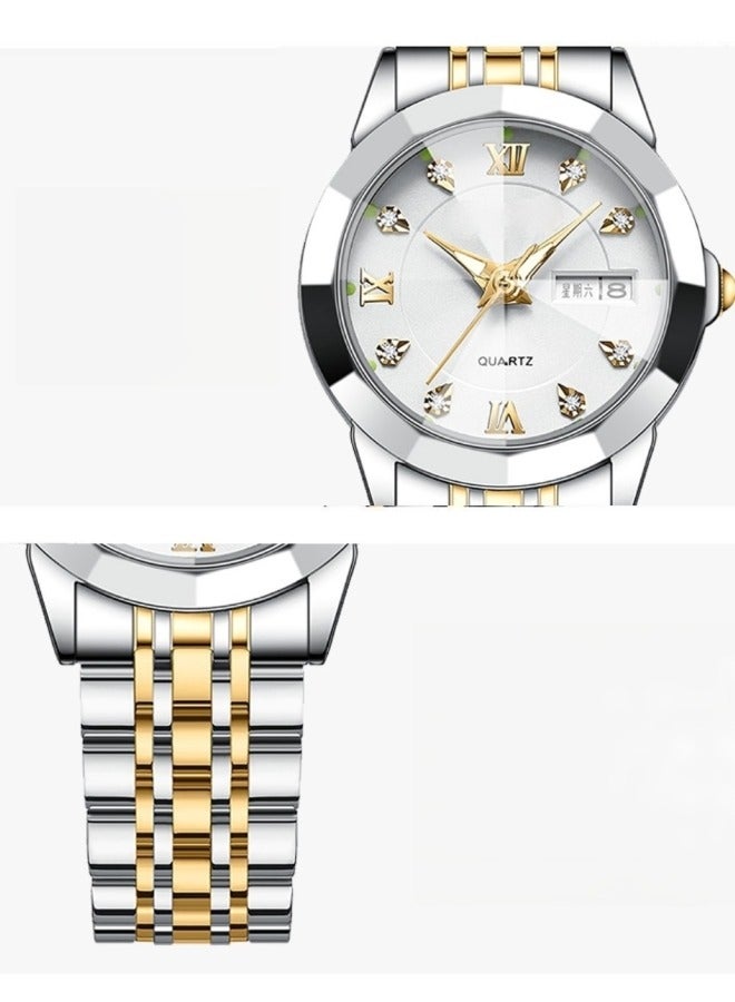 Women's Diamonds Quartz Watch Iced-Out Watch with Round Diamond Dial & Luxury Stainless Steel & Date & Waterproof