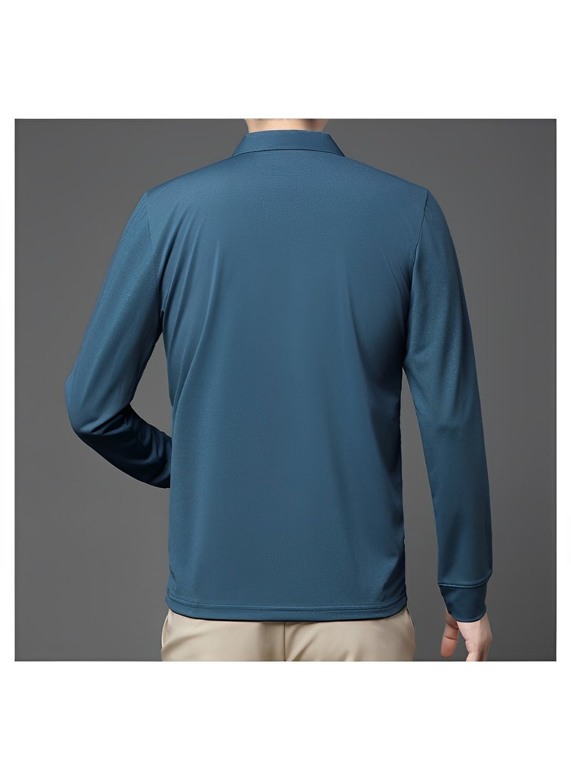 Men's Polo Shirts Slim-Fit Long Sleeve Pique Polo Shirts Quick Dry Performance Tactical Shirts Pique Jersey Golf Shirt Shiny Silk Polo Shirt