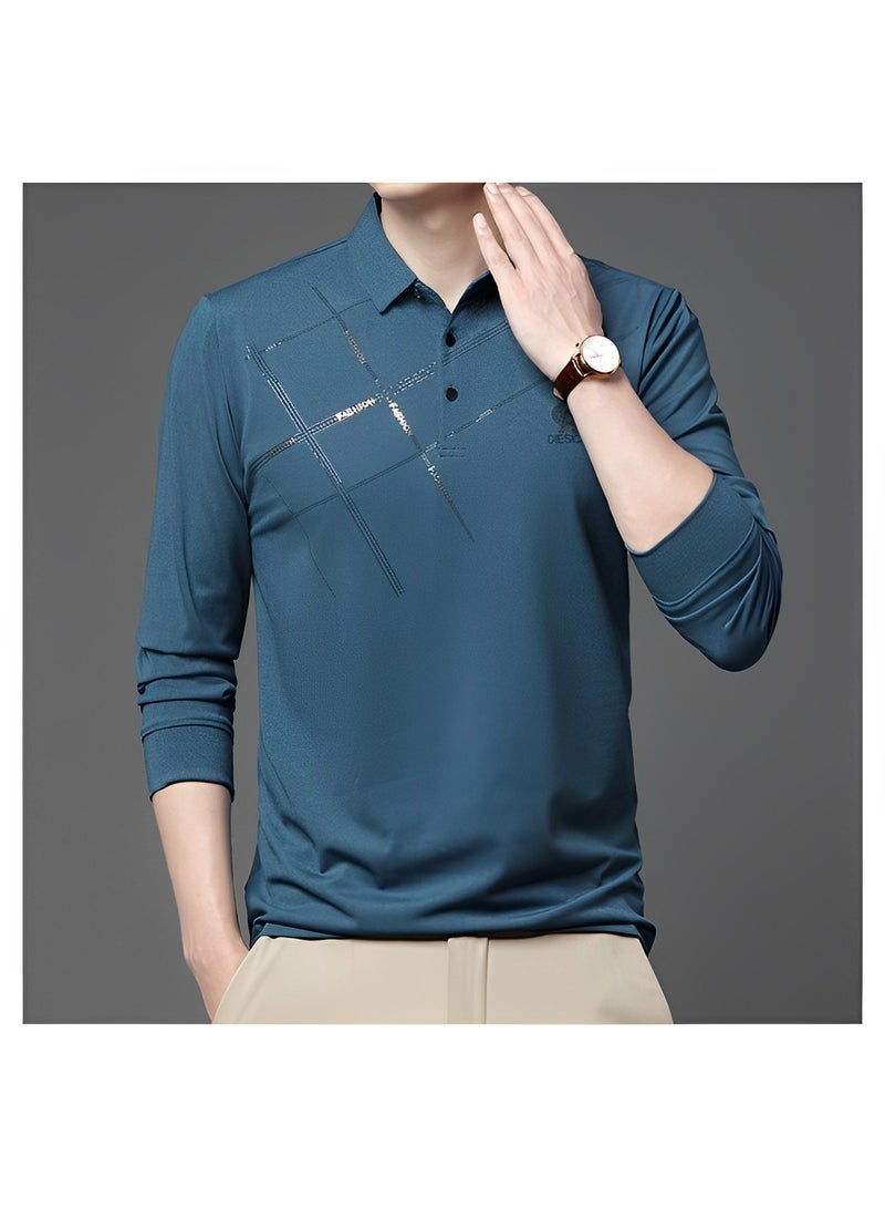 Men's Polo Shirts Slim-Fit Long Sleeve Pique Polo Shirts Quick Dry Performance Tactical Shirts Pique Jersey Golf Shirt Shiny Silk Polo Shirt