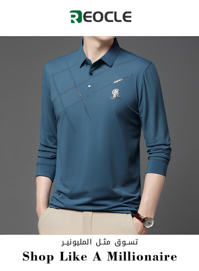 Men's Polo Shirts Slim-Fit Long Sleeve Pique Polo Shirts Quick Dry Performance Tactical Shirts Pique Jersey Golf Shirt Shiny Silk Polo Shirt