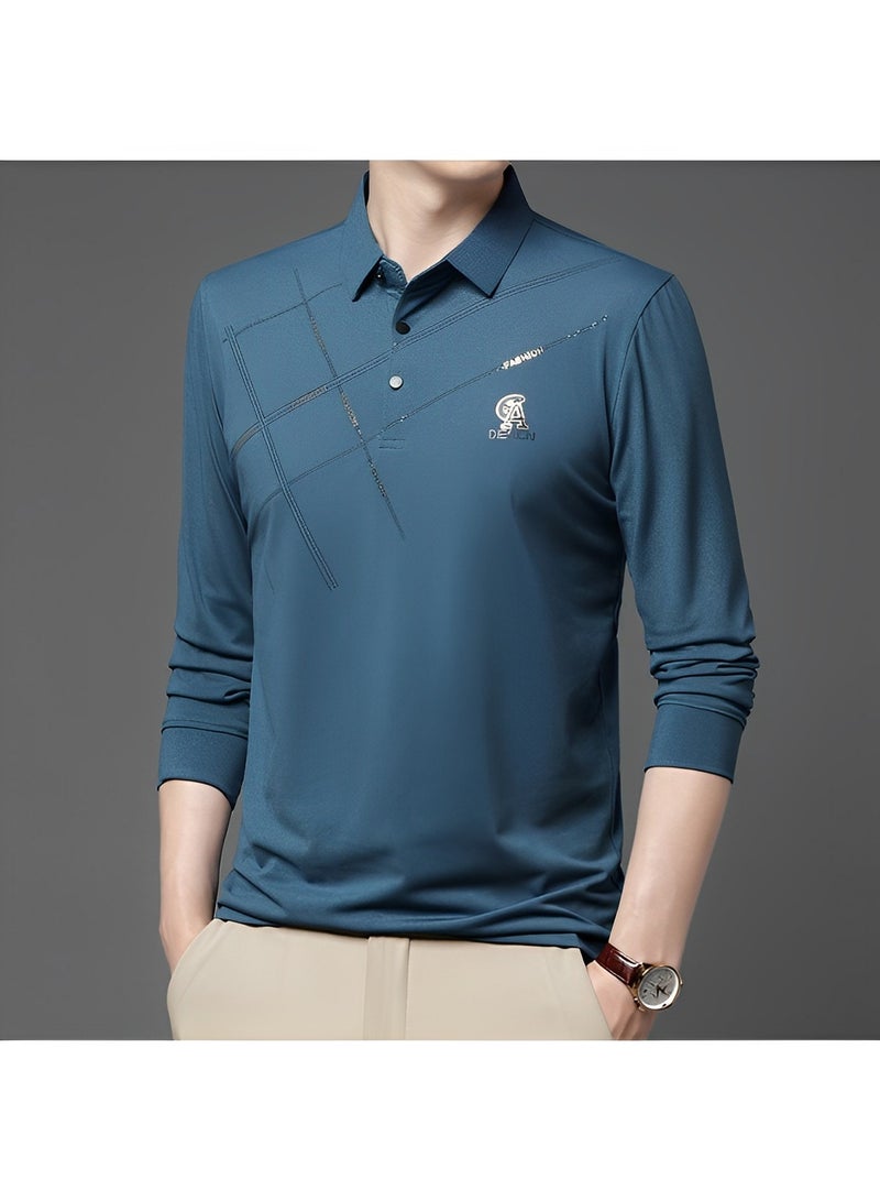Men's Polo Shirts Slim-Fit Long Sleeve Pique Polo Shirts Quick Dry Performance Tactical Shirts Pique Jersey Golf Shirt Shiny Silk Polo Shirt