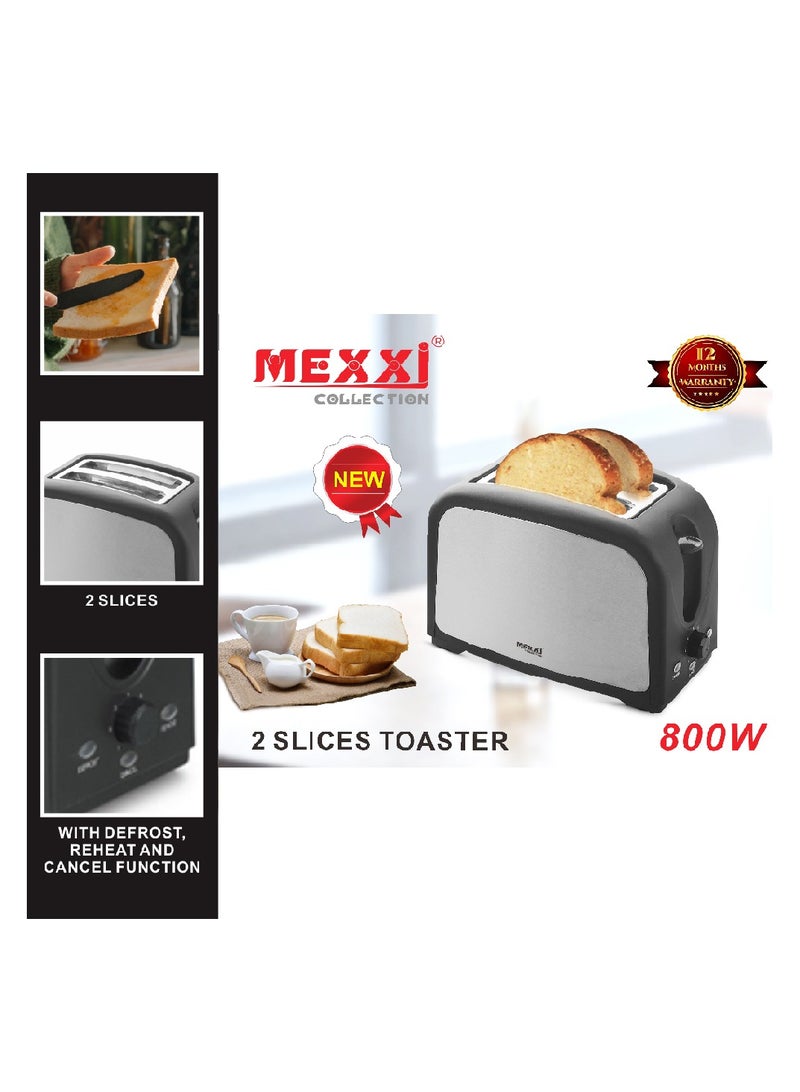 MEXXI 2-Slice Toaster, 800W - Defrost, Reheat, 6 Browning Setting and Removable Crumb Tray