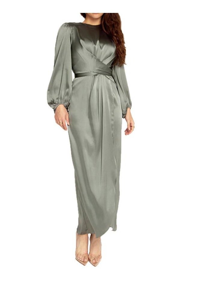 New Temperament Soft Waist Satin Long Dress