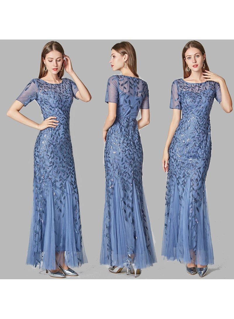 New Slim Mesh Sequin Evening Gown Fish Tail Dress