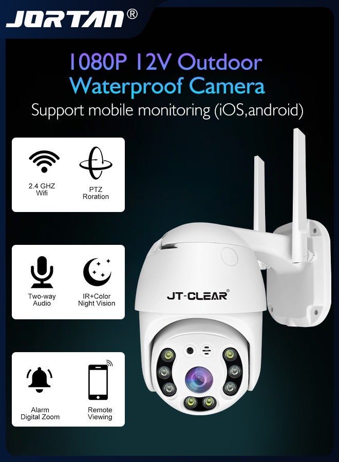 1080P 12V Smart Camera Outdoor Waterproof Wireless WiFi Camera for Home Security System IP66 Waterproof Camera with Motion Detection & Two-Way Talk & & Color Night Vision & Lightning Protection