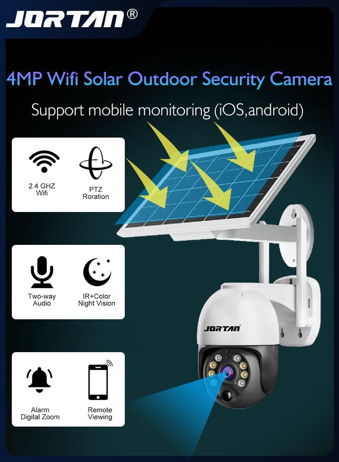 4MP Wifi Solar Security Camera Outdoor Wireless Low Power Consumption Surveillance Camera with Solar Panel & PIR Motion Detection & Microwave Dual Detection & Remote Control & 2-way Audio